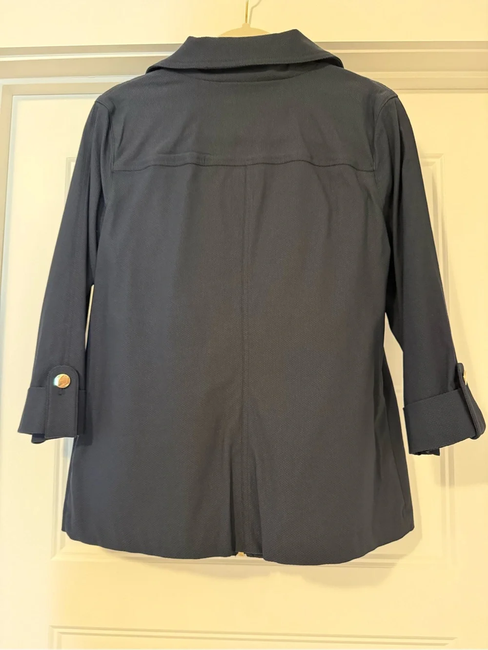 Attyre Dark Navy Zip-Front Utility Jacket with Gold Hardware